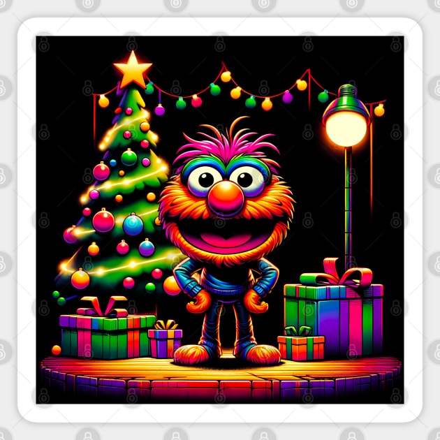 Vintage Comic-Book Muppet Christmas Tee: 1980's Retro Style Holiday Shirt Sticker by Klimek Prints